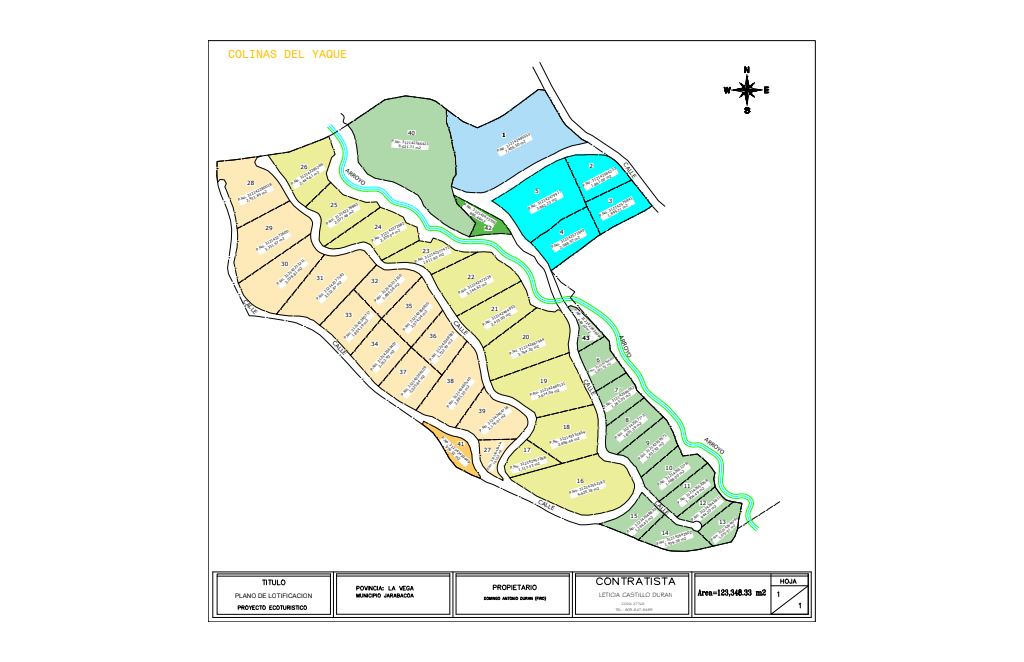 Distribución de los 43 solares, vías y arroyos de Colinas del Yaque
